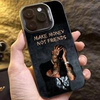 Phone case for iPhone 16 Pro Max 15 Plus 14 13 12 11 XR XS Make Money Not Friends Pattern Matte Military-Grade Drop Protectio...