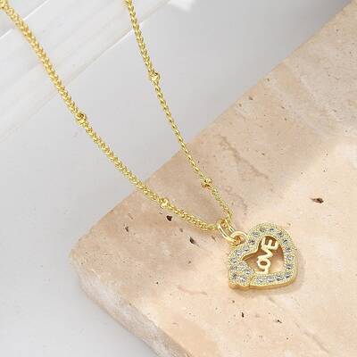 Brass Micro Pave Clear Cubic Zirconia Hollow Love Heart Pendant Necklaces for Women