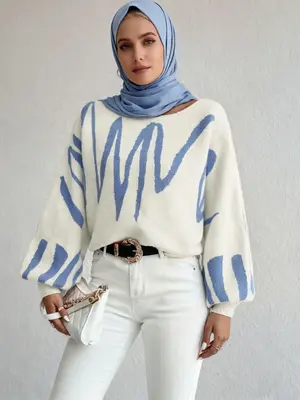 Women's sweater with wavy lantern sleeves, loose design, off - the - shoulder knitted top. A sweater suitable for daily commu...