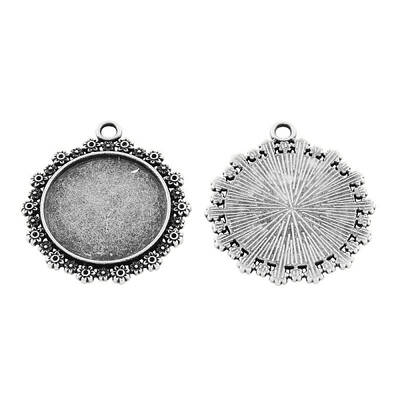Tibetan Style Alloy Flat Round Pendant Cabochon Settings