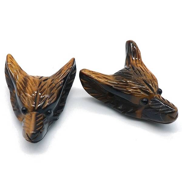 Natural Tiger Eye Carved Healing Wolf Head Figurines