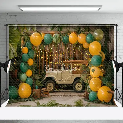 Natural Plant Balloon Car Summer Cake Smash Backdrop - Aperturee