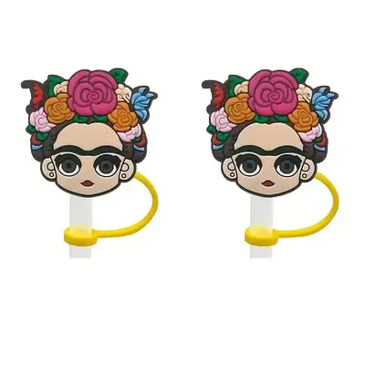 2/4pcs Reusable Silicone Straw Cover Cap, Cute Cartoon Character Drinking Straw Tip Cover, Dustproof Soft Silicone Straw Cap,...