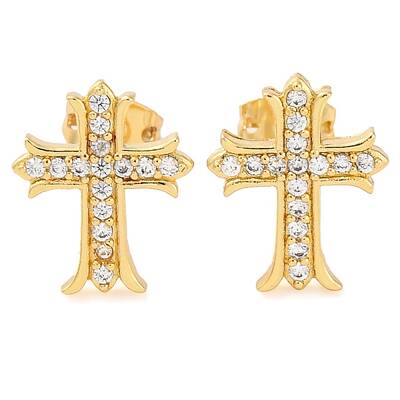 Rack Plating Cross Brass Pave Clear Cubic Zirconia Stud Earrings