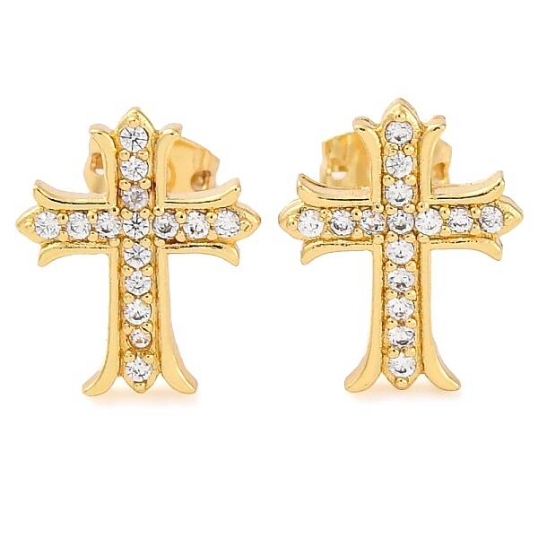 Rack Plating Cross Brass Pave Clear Cubic Zirconia Stud Earrings