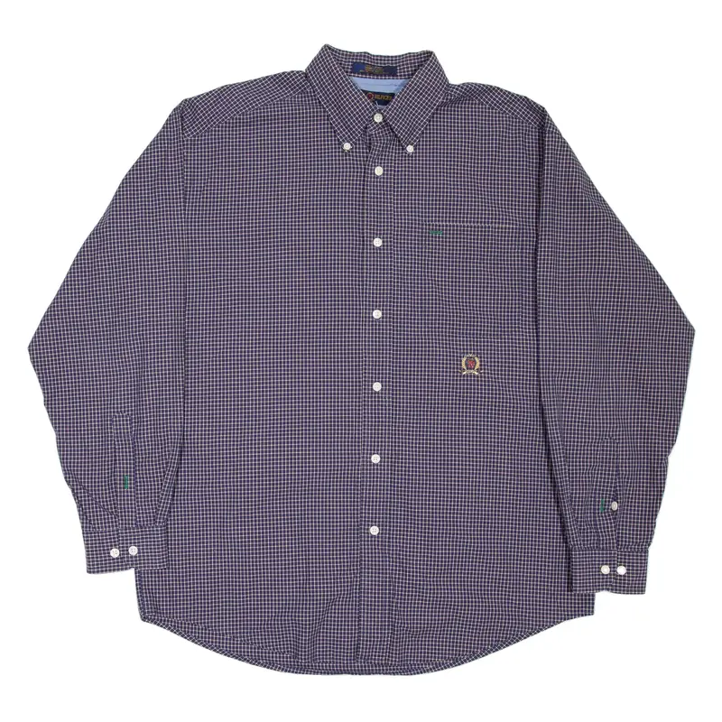 TOMMY HILFIGER GOLF Mens Shirt Blue Check Long Sleeve M