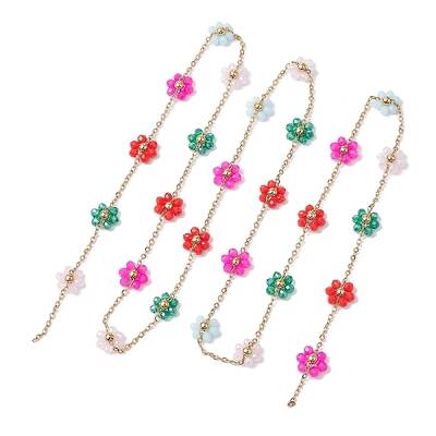 Colorful Glass Beaded Flower Link Chains