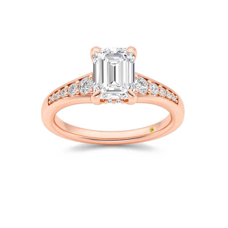 Bloom Tapered Pavé Set Hidden Halo Emerald Cut Lab Grown Diamond Engagement Ring | 18K Rose Gold 1 3/4 CT. TW.