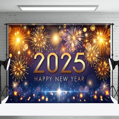 Blue Gold Tones Dazzling 2025 Happy New Year Backdrop - Aperturee