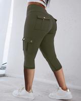 ChicMe Women's Butt Lifting Biker Capris Leggings High Waist Flap Pocket Workout Capris Gym Pants
