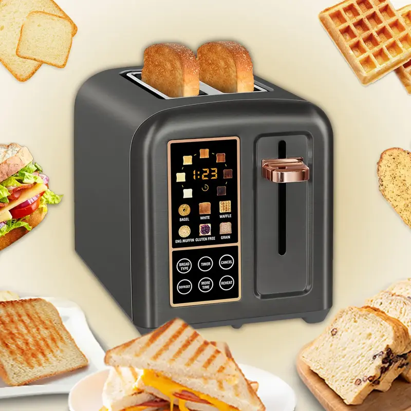 Toaster 2 Slice, Stainless Bread Toaster Touch LCD Display, 50% Faster Heating Speed, 1.4'' Extra Wide Slots Toaster with 4 B...