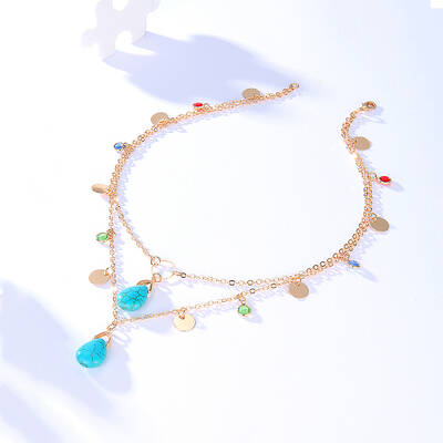 Double layer Synthetic Turquoise Pendant Necklaces