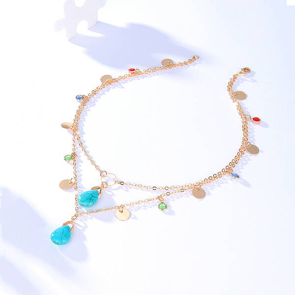 Double layer Synthetic Turquoise Pendant Necklaces