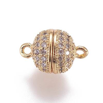 Brass Micro Pave Cubic Zirconia Magnetic Clasps with Loops