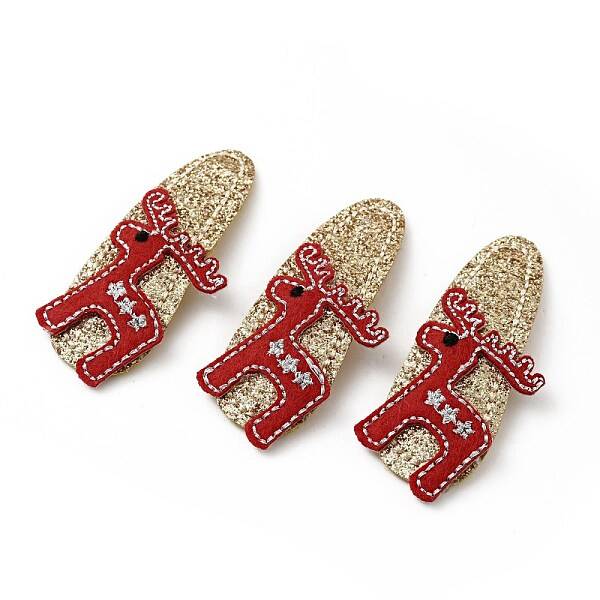 Christmas Deer Glitter Gretel Fabric with PU leather Snap Hair Clips