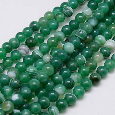 Round Dyed Natural Striped Agate/Banded Agate Beads Strands