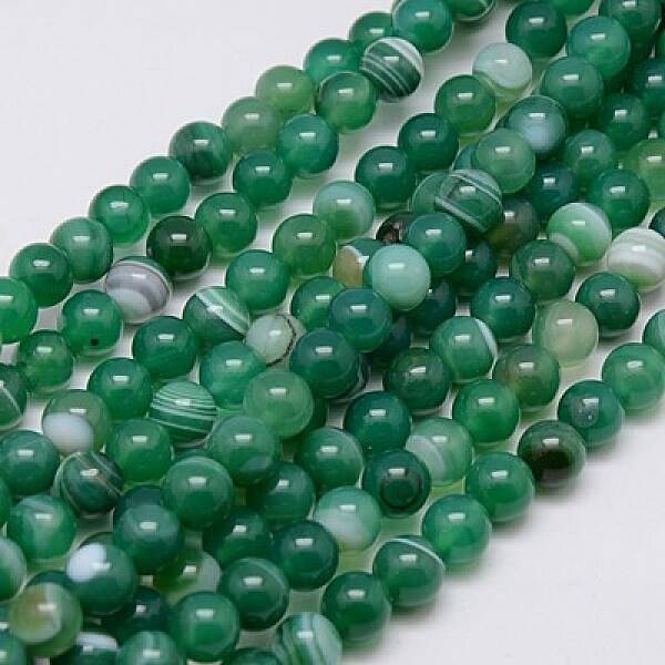 Round Dyed Natural Striped Agate/Banded Agate Beads Strands