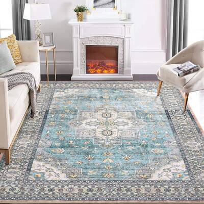 Garvee Area Rug 9x12 Living Room Rugs Washable Rug Large Boho Bedroom Rug Soft Floral Distressed Rug Indoor Non Slip Non-Shed...
