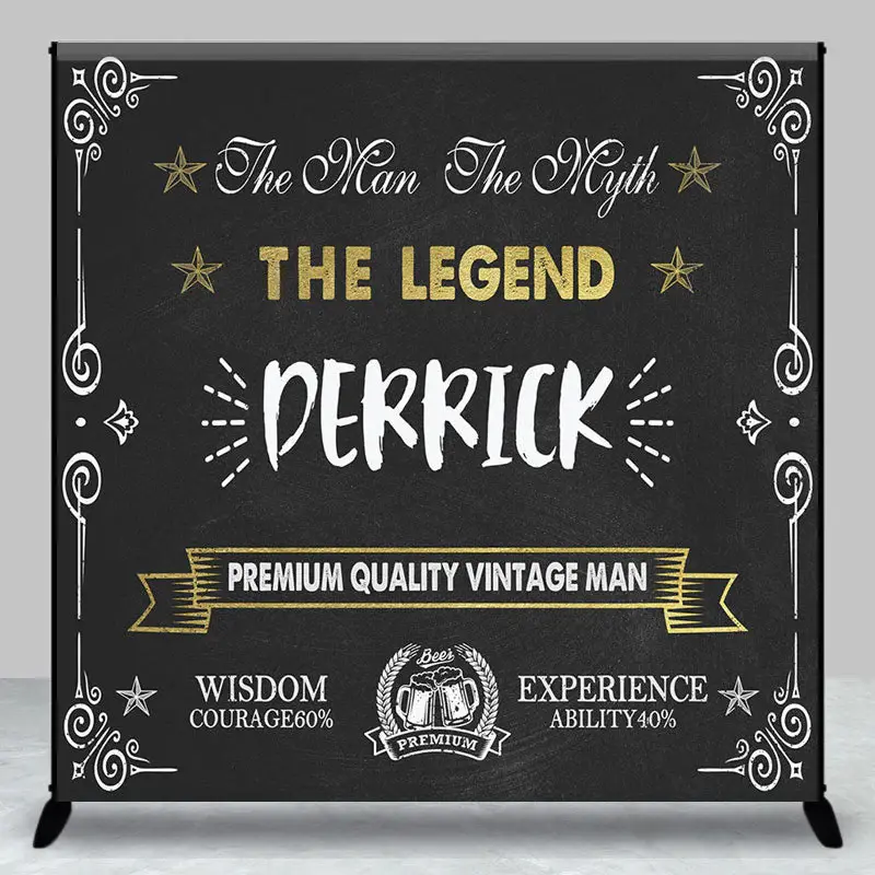 Retro Black White The Legend Man Custom Backdrop