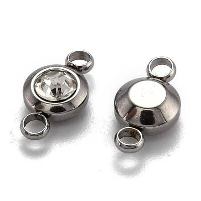 Flat Round 304 Stainless Steel Cubic Zirconia Links