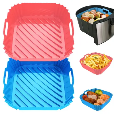 2 Pack Air Fryer Silicone Liners Square 8.6 Inch for 4-7 Qt Air Fryer, Reusable Pot Oven Liner Baking Tray, Cooking Basket Si...