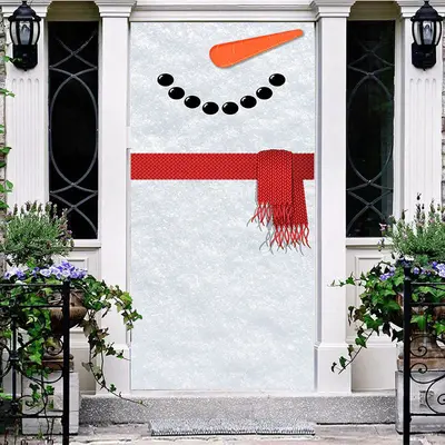 Carrot Nose Snowman Red Scarf Christmas Door Cover - Aperturee
