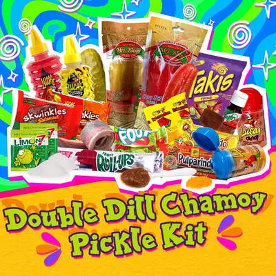 Double Dill Chamoy Pickle Kit with Mrs. Klein's Chamoy and Dill Pickles Sour Snack Food