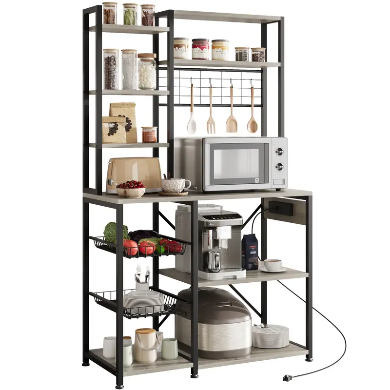 Garvee Bakers Rack with Power Outlet, Industrial Microwave Stand with 2 Wire Drawer, Large Coffee Bar Station, 7-Tier Kitchen...
