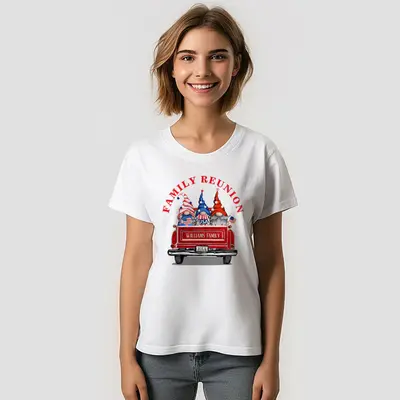Red Blue Gnome Vintage Truck Family Reunion T-Shirt