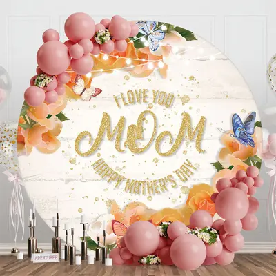 Floral Butterfly Wood Round Mothers Day Backdrop - Aperturee