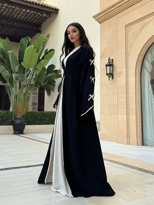 Women's Colorblock Belted Abaya without Inner Dress, Elegant Open Front Long Sleeve Abaya for Daily Wear, Ladies Islamic Clot...