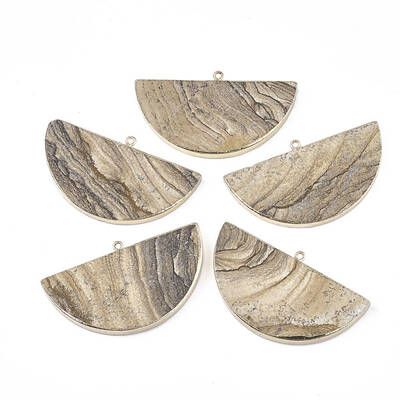 Electroplate Natural Picture Jasper Semi Circle Pendants