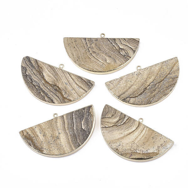 Electroplate Natural Picture Jasper Semi Circle Pendants