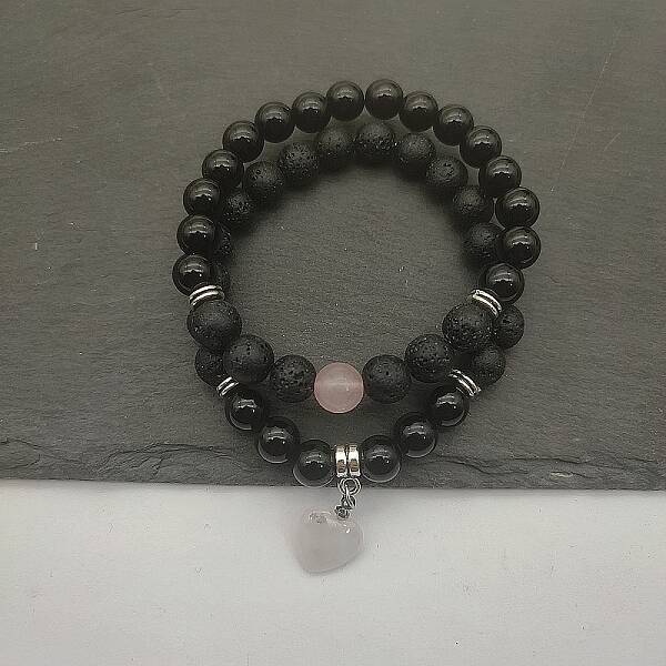 Natural Rose Quartz Heart Charm Bracelets