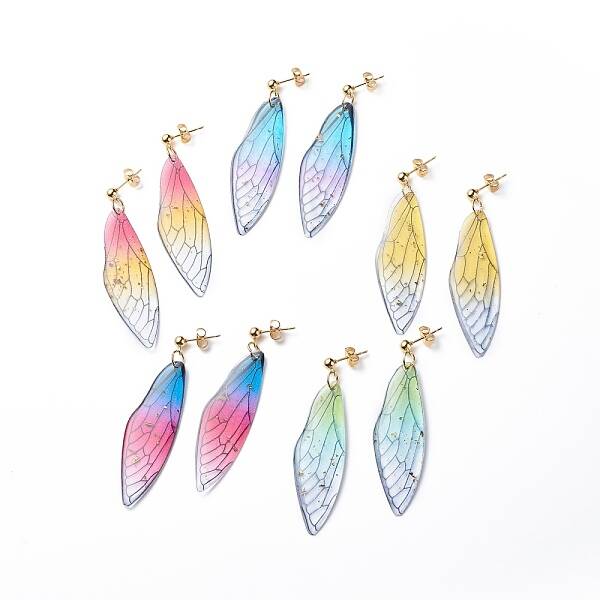 Resin Butterfly Wing Dangle Stud Earrings