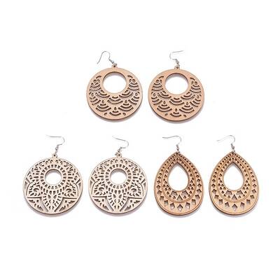 Laser Cut Wood Dangle Earrings