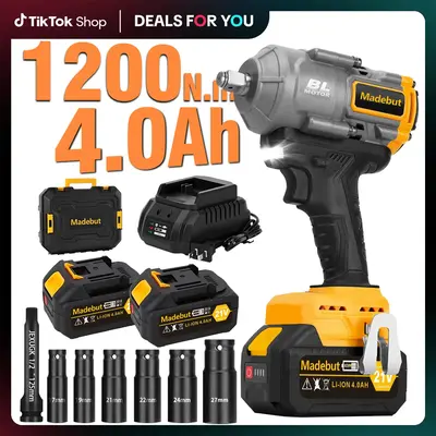 1200N.m Cordless Impact Wrench, 855Ft-lbs 1/2 inch Electric Impact Gun, High Torque Brushless Impact Wrench w/ 2x 4.0Ah Batte...