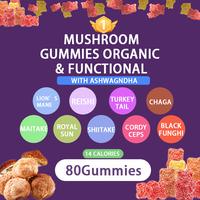 80Pcs Mushroom Gummies, 2025 Organic Mushroom Gummies & Berberine Gummies Lion's Mane, Mixed Fruits, Mushroom Gummies, Ashwag...