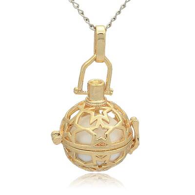 Golden Tone Brass Hollow Round Cage Pendants