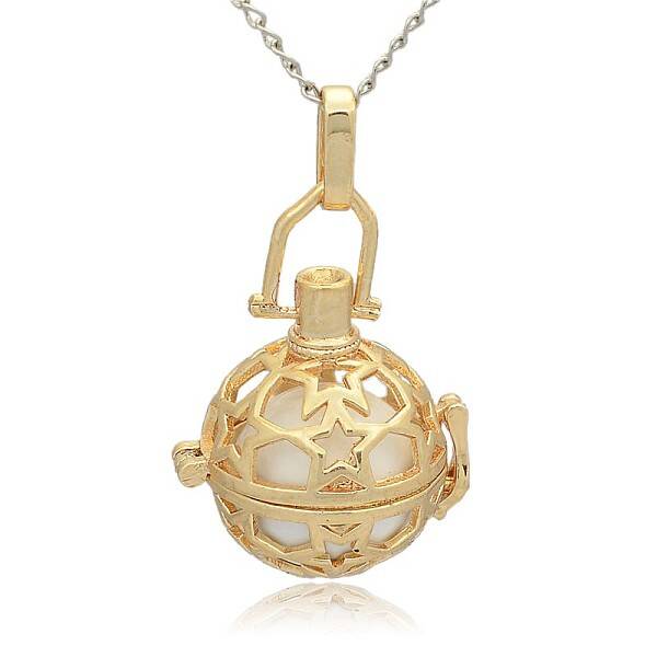 Golden Tone Brass Hollow Round Cage Pendants