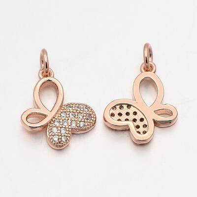 Brass Micro Pave Cubic Zirconia Butterfly Pendants