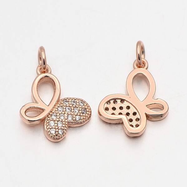 Brass Micro Pave Cubic Zirconia Butterfly Pendants