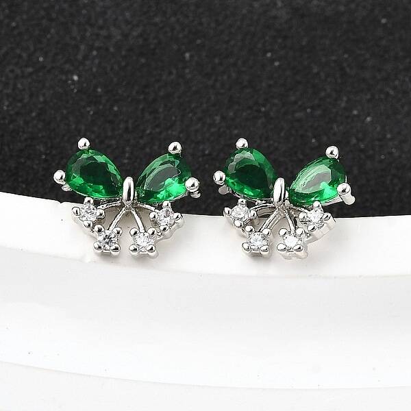 Brass Micro Pave Cubic Zirconia Stud Earrings