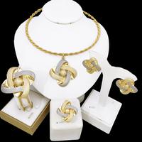 Elegant Jewelry Set For Women Classic Two Tone Design 18K Gold Plated Necklace Earrings Bracelet Ring Party Full Set Jewelry ...