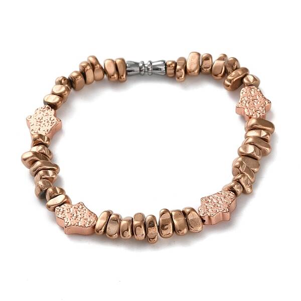 Electroplated Non-magnetic Hematite Chips Stretch Bracelets for Men Women