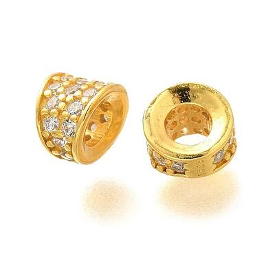 925 Sterling Silver Micro Pave Clear Cubic Zirconia Beads