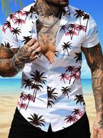 Men's All Over Coconut Tree Print Short Sleeve Shirt, Regular Fit Casual Comfy Button Front Shortsleeve Collared Top for Summ...