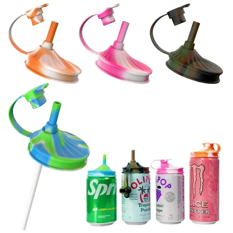 Dipesi 4 Pack Soda Can Lids with Retractable Straw, Silicone Covers, BPA-Free, Reusable, Leak-Proof, Fits Standard Cans for S...