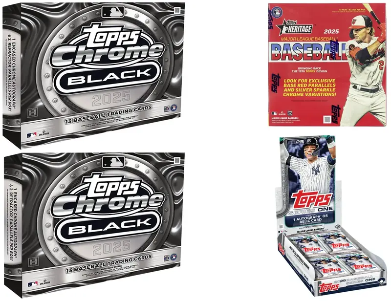 2x 2025 Topps Chrome Black hobby box & 1x 2025 Topps Series 1 hobby box & 1x 2025 Topps Heritage Mega box - PYT break - 4 tot...