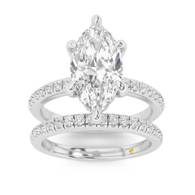 Aurelia Lab Grown Marquise Diamond Engagement Ring with the BonBon Half Coverage Wedding Band | 14K White Gold 2 1/6 ct. tw.